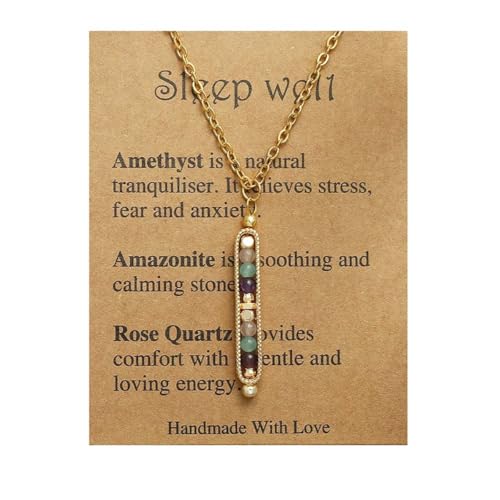 Crystal Intention Necklace for Women – Colorful Gemstone Bar Pendant on Gold Chain with Meaningful Wish Card - style: Sleep Well