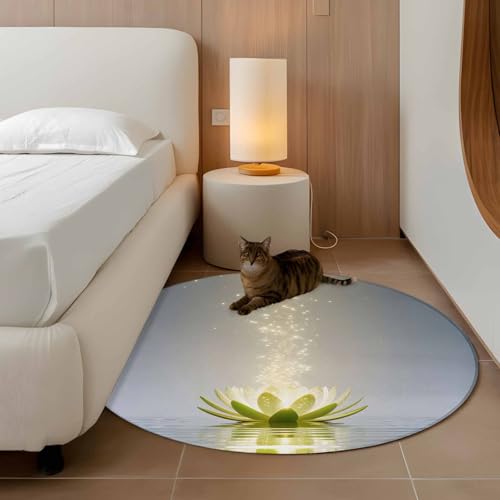 Round Area Rug 4ft, Zen Meditation Lotus Floral Washable Non-Slip Circle Rugs for Bedroom Living Room Kitchen, Green Floral Modern Art Soft Non Shedding Circle Carpet for Dining Room Dorm - size: 4' (Round)