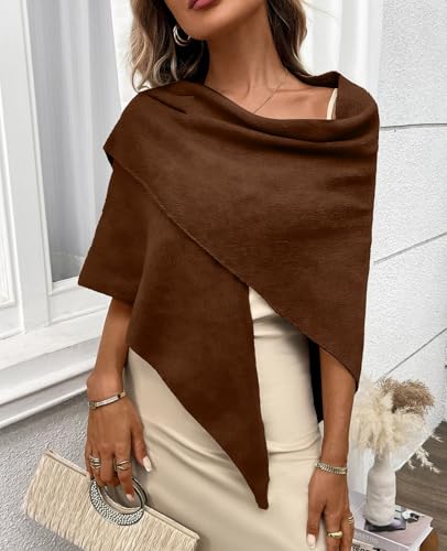 Womens Knitted Shawl Wraps Casual Solid Color Cape Scarf Comfortable Triangle Pashmina Shoulder Sweater - color: Stripes Coffee