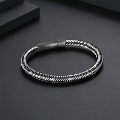 Men's Leather Bracelet, Stackable Stainless Steel Clasp Bracelets for Men Stylish Birthday, Thanksgiving, Valentine's Day Gift for My Man - style: 9" Silver and Black Cord