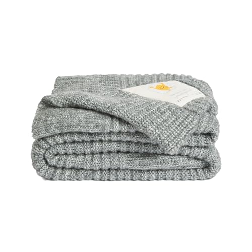 UnHide Melange Knit Blanket - 60" x 80" Textured & Ultra-Soft Wool Throw - Timeless & Breathable Knitted Blanket for Bedroom & Living Room - Silver Fox - color: Silver Fox, size: Melange Wool (60" x 80")