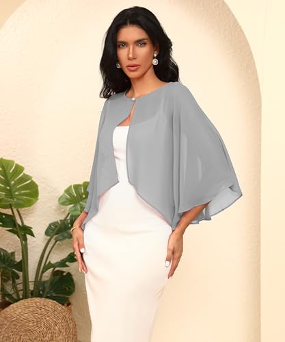 Chiffon Large Capelets Shawl Wraps Women's Girls Shrug for Evening Dress Wedding Cape Cover Up 1920s