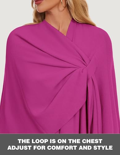 PULI Womens Elegant Cross Front Shawl Wraps Knitted Ponchos Cape Light Weight Poncho Sweater Soft Warm Travel Wraps - color: Hotpink