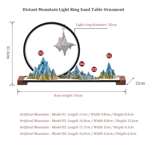 Landscape Desktop Decoration with LED Light Ring and backflow Incense Burner, Artificial Rockery Landscape on Solid Wood Base, Zen-Inspired Interior Decoration