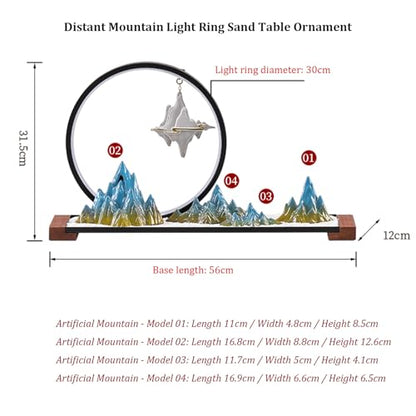 Landscape Desktop Decoration with LED Light Ring and backflow Incense Burner, Artificial Rockery Landscape on Solid Wood Base, Zen-Inspired Interior Decoration