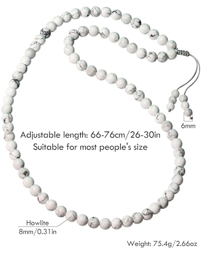 Simple Crystals and Stones Beaded Necklace Protection Balance Meditation Long Necklaces for Women and Men Amulet Jewelry - style: Howlite