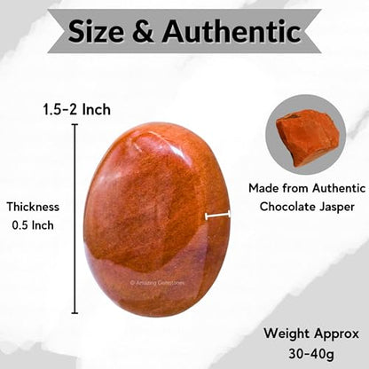 Amazing Gemstone Chocolate Jasper Crystals and Healing Stones - Large Palm Stone Crystals Piedra - Crystal for Good Luck, Positive Energy, Meditation - Unique Stocking Stuffers and Birthday Gifts - color: Chocolate Jasper