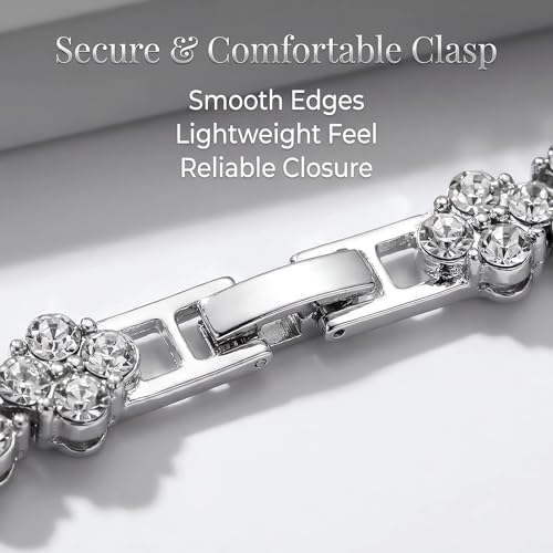 Silver Crystal Tennis Bracelet for Women – Elegant Full Zircon Sparkle, Slim Stackable Design, Secure Clasp, Dainty Luxury Jewelry Gift for Her - color: silver