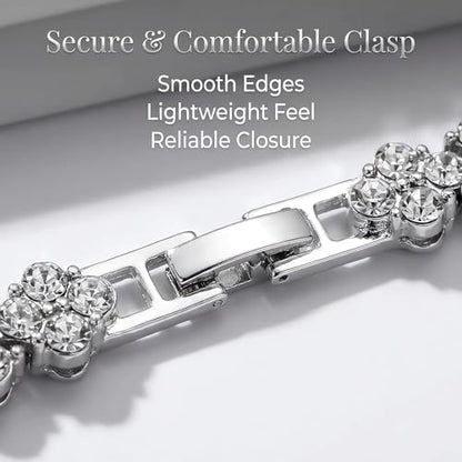 Silver Crystal Tennis Bracelet for Women – Elegant Full Zircon Sparkle, Slim Stackable Design, Secure Clasp, Dainty Luxury Jewelry Gift for Her - color: silver