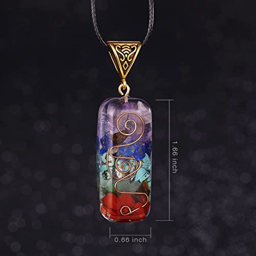 Necklace Pendant & Lava Rock Bracelet, for Women/Men (Set) - color: Rainbow-rectangle