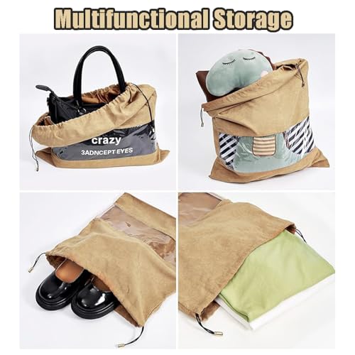 Dustproof Drawstring Suede Fabric Bags,Premium Transparent Purse Bags with PVC Clear Window,Handbags Shoe Toy Dust Cover Bags for Storage and Travel
