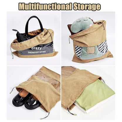 Dustproof Drawstring Suede Fabric Bags,Premium Transparent Purse Bags with PVC Clear Window,Handbags Shoe Toy Dust Cover Bags for Storage and Travel