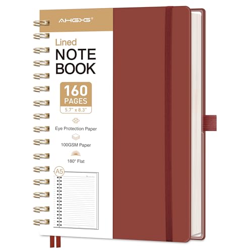 Spiral Journal Notebook, 160 Lined Pages, A5 Medium Size (5.7'' x 8.3''), for Men & Women, Journaling, Writing, Work & Office, Hardcover, 100 GSM Thick Paper (Burgundy) - color: Wine Red