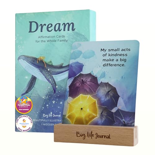 Big Life Journal Dream Affirmation Cards for Kids – 52 Illustrated Positive Message for Kids & Teens with Display Stand – Inspire Gratitude, Confidence & Joy – Gift for Teachers, Family & Friends