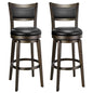 PrimeZone Swivel Bar Stools Set of 2, 30 Inch Bar Height Barstools, Black Faux Leather Bar Stool with High Backrest & Solid Wood Legs & Wrap-Around Footrest, Counter Stools for Kitchen Island, Pub - size: 30" Bar Height