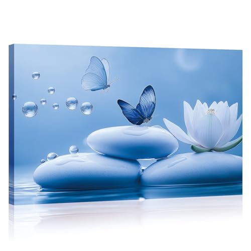 Zen Canvas Wall Art Bathroom Decor Bloom White Flower Prints Butterfly on Stone Picture Meditation Artwork for Living Room Office Yoga Spa Spiritual Room Decor Framed(Art-5,12.00x18.00 inch) - color: Art-5, size: 18"L x 12"W