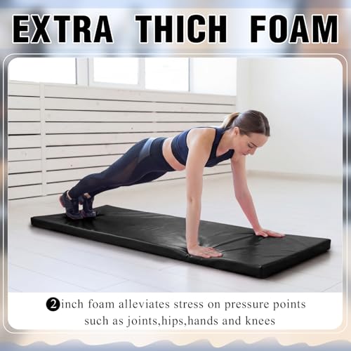 Lyrow 2 Inch 72"x24" Thick Foldable Yoga Mat with Carry Strap, Non-slip Portable Foam Gym Mat for Yoga, Pilates and Stretching - color: Black