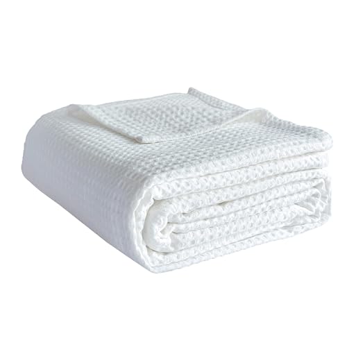 100% Cotton Waffle Weave Throw Blanket, Soft Lightweight Breathable Cozy Blankets for Bed Couch Home Décor All-Season Use(White, 40"x50") - color: White, size: 40"x50"