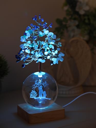 Crystal Tree of Life, 7 Chakra Healing Tree with Multicolor Night Light Crystal Ball for Meditation Relaxation, Spiritual Gift for Women, Mother (3D Mom & Kid Figurines) - color: Mon Kid