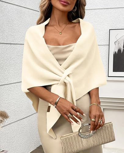 Women's Pashmina Shawl Wraps for Evening Dresses Wedding Bridal Open Front Poncho Cape Soft Large Scarf - color: Beige