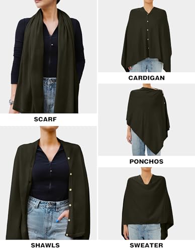 PULI Women's Versatile Knitted Shawls Scarf Poncho Sweater with Buttons Lightweight Spring Summer Fall Wraps - color: A-dark Army Green