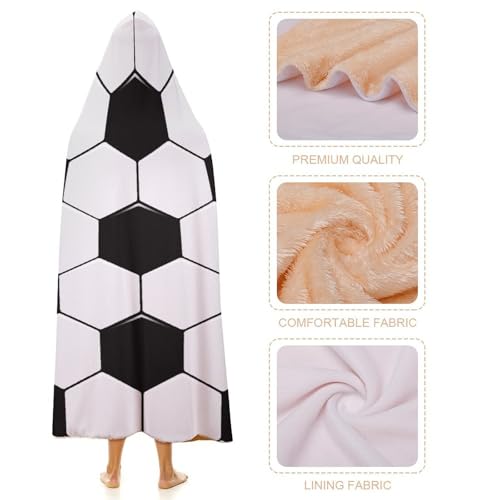 Soccer Ball White and Black Large Size Comfortable Hooded Blanket, Warm Blanket 50"x60" - color: Soccer Ball White and Black, size: 50"x60"