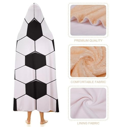 Soccer Ball White and Black Large Size Comfortable Hooded Blanket, Warm Blanket 50"x60" - color: Soccer Ball White and Black, size: 50"x60"