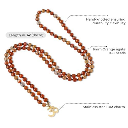 COAI Handmade 108 Mala Beads Necklace, Stainless Steel OM Charm Beaded Necklace for Women