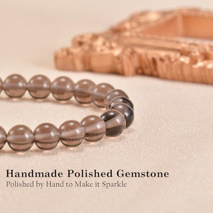 Agate Round Beaded Bracelet for Women Men Natural Agates Stone Healing Bracelets Stretch Elastic Handmade Polished Gemstone Beads Bracelet - color: Grey Obsidian, size: 8mm Beads