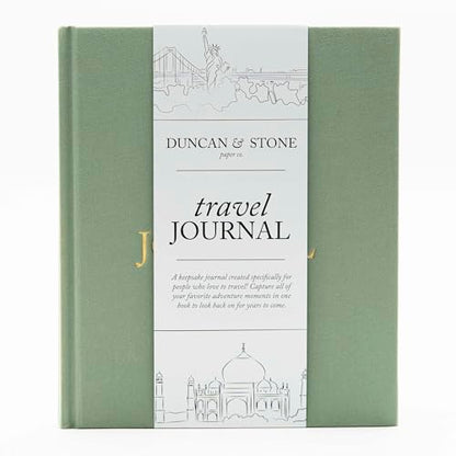 DUNCAN & STONE PAPER CO. Travel Journals - Elegant Journaling Notebook To Record All Your Travel Adventures Up To 15 Trips (Sage Green,110 Page) - color: Sage Green