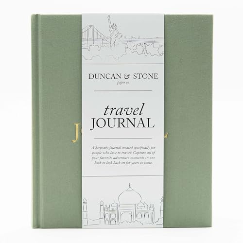 DUNCAN & STONE PAPER CO. Travel Journals - Elegant Journaling Notebook To Record All Your Travel Adventures Up To 15 Trips (Sage Green,110 Page) - color: Sage Green