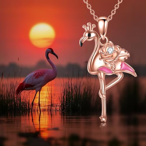 Animal Necklace 925 Sterling Silver Pendant Jewelry Gift for Women Animal Lover - style: Flamingo