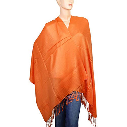 Falari Women's Soft Solid Color Pashmina Shawl Wrap Scarf, for Wedding, Bridesmaid Gifts, Evening Dress - color: Orange