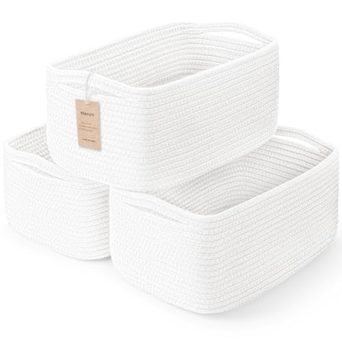 3-Pcs Shelf Baskets for Organizing, Closet Organizer Bins, Small Woven Baskets, Rope Toy Basket, Storage Basket for Shelves, Cube Decorative Box, 11.8×7.8×5.1”, White - color: White, size: 11.8"L×7.8"W×5.1"H