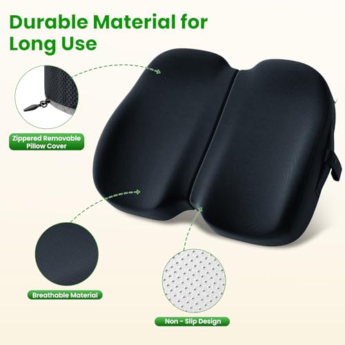 A-Pce Foldable Travel Seat Cushion-with Built-in Handles，Memory Foam Cushions for Relief of Lower Back, Sciatic, Butt and Tailbone Pain-for Home & Office Use, Perfect for Travel or Driving-Black