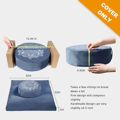 Meditation Zafu Cushion Set,Removable Machine-Washable Luxury Velvet Cover (Blue（Only Cover）) - color: Blue（only Cover）