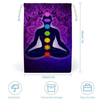 Teeth Dental Seamless Pattern Double Sided Printed Canvas Drawstring Storage Bag - color: Seven Chakra Yoga Meditation Lotus Purple Man, size: 12*18cm