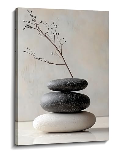 Zen Canvas Wall Art Spa Stones Picture Wall Decor Framed Meditation & Calm Painting Minimalist Prints Spiritual Room Living Room Bathroom Ready to Hang(Art-15,20.00"x30.00") - color: C - Beige, size: 30"L x 20"W