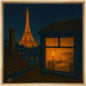 SIGNWIN Framed Canvas Print Wall Art Cozy Paris Rooftop View with Eiffel Tower Romantic Night Illustrations Fine Art Farmhouse/Country for Living Room, Bedroom, Office - 16"x16" NATURAL - color: BS18-2507-SAR09, size: 16L" x 16W"