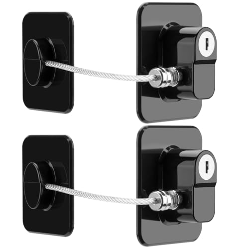 Fridge Lock, 2PCS Upgraded Refrigerator Lock for Freezer, Cabinets and Drawers, Air Fryer, Closets, Windows, Doors, Durable ABS with Adhesive Backing, Easy Install, No Tools Needed, Black - color: Black