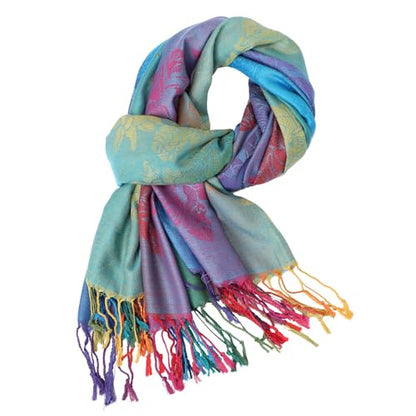 Colorful flowers Jacquard cotton pashmina Women Wrap Shawl tassels Scarves