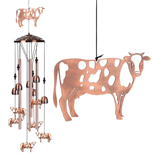 Cow Wind Chimes for Outside, Cow Gifts for Women Mom 37 Inch Metal Wind Chimes Memorial Birthday Decor for Outdoors Patio Garden Porch Yard Home Decoration