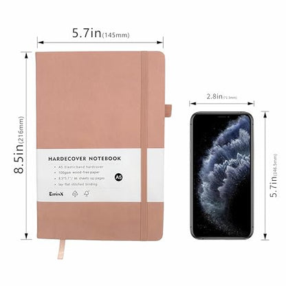 Hardcover Journal Notebook, 192 Pages A5 Lined College Ruled Paper, Journal for Women/Writing, Notebooks for Work/School, 100GSM, 5.7" x 8.5" (Pink) - color: Pink