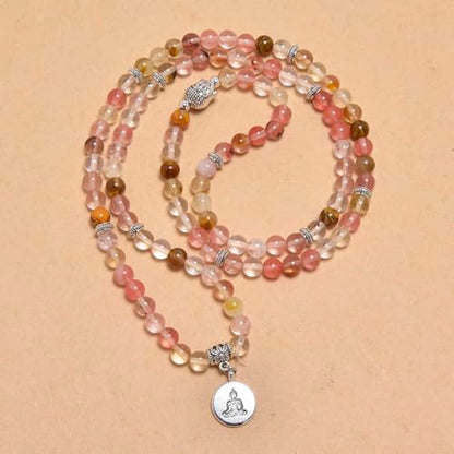108 Mala Beads Bracelet/Necklace with Buddha Charm – Meditation Beads, Yoga Jewelry, Prayer Beads, Zen Necklace – Ideal Gift for Spiritual Practice - style: Watermelon Tourmaline
