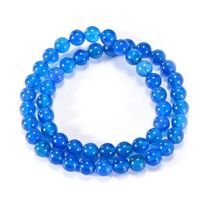 14in Agate Wrap Bracelet for Women Men Natural Round Beaded Agates Stone Healing Stretch Bracelets Elastic Handmade Polished Gemstone Beads Bracelet - color: Blue Agate, size: 8mm Beads
