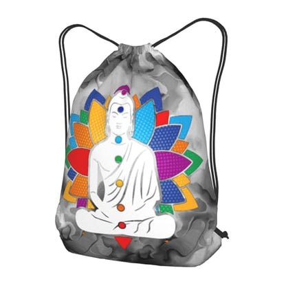 Buddha Chakra Meditation Drawstring Backpack Bag Sport Gym Sackpack for Men Women (Marbling) - size: Small 16.9x14in