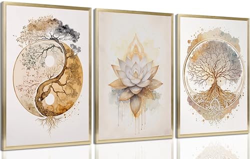 Tree of Life Canvas Wall Art Lotus Zen Painting Picture Wall Decor Abstract Yin Yang Fall Art Poster Print Artwork for Living Room Yoga Room Hotel Bedroom Home Decoration - color: Unframed, size: 16"L x 12"W