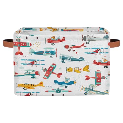 Pardick Storage Baskets Bin, Cute Cartoon Airplane Collapsible Canvas Fabric Storage Bin Decorative Baskets Toy Organizer Rectangle Storage Boxes with handles for Home Shelves Nursery,1Pack,C-05 - color: A-01