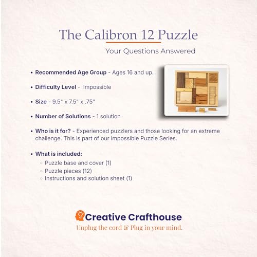 Creative Crafthouse Calibron 12 - Impossible 12 Piece Wooden Brain Teaser for Adults - Very Difficult Wood Puzzle - Made in USA - style: Calibron 12