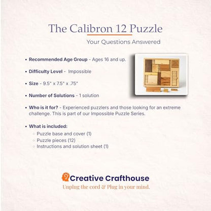 Creative Crafthouse Calibron 12 - Impossible 12 Piece Wooden Brain Teaser for Adults - Very Difficult Wood Puzzle - Made in USA - style: Calibron 12